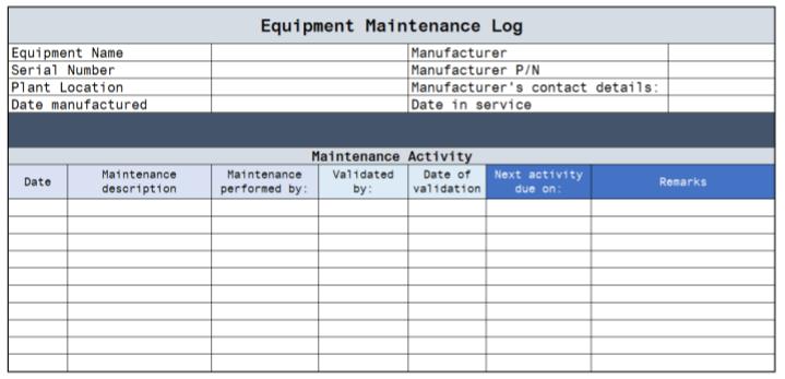 equipment maintenance log